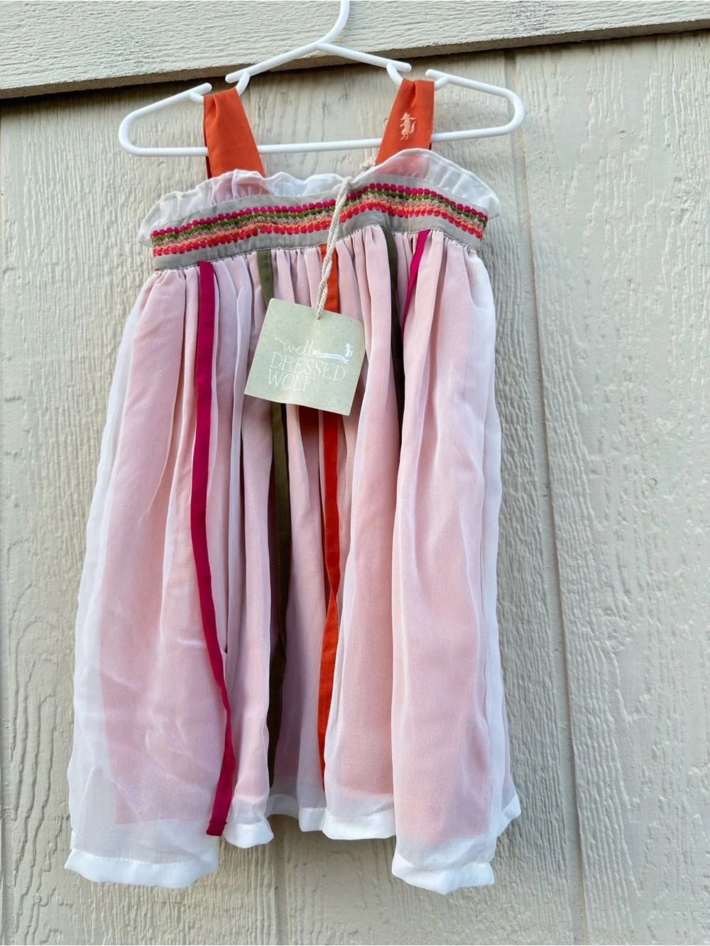 Well Dressed Wolf Girls' Pink Ruffle Sundress Tropical Maddie Ribbon Detail Bout